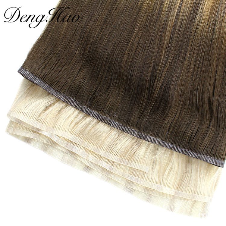 Denghao Wholesale Factory 100% Natural India Virgin Human Flat Weft Hair Extension