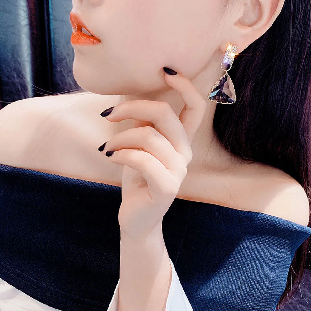 Diamante 925 Sterling Silver Geometric Triangle Crystal Stud Earrings Clear Crystal Waterdrop Stud Earrings for Girls