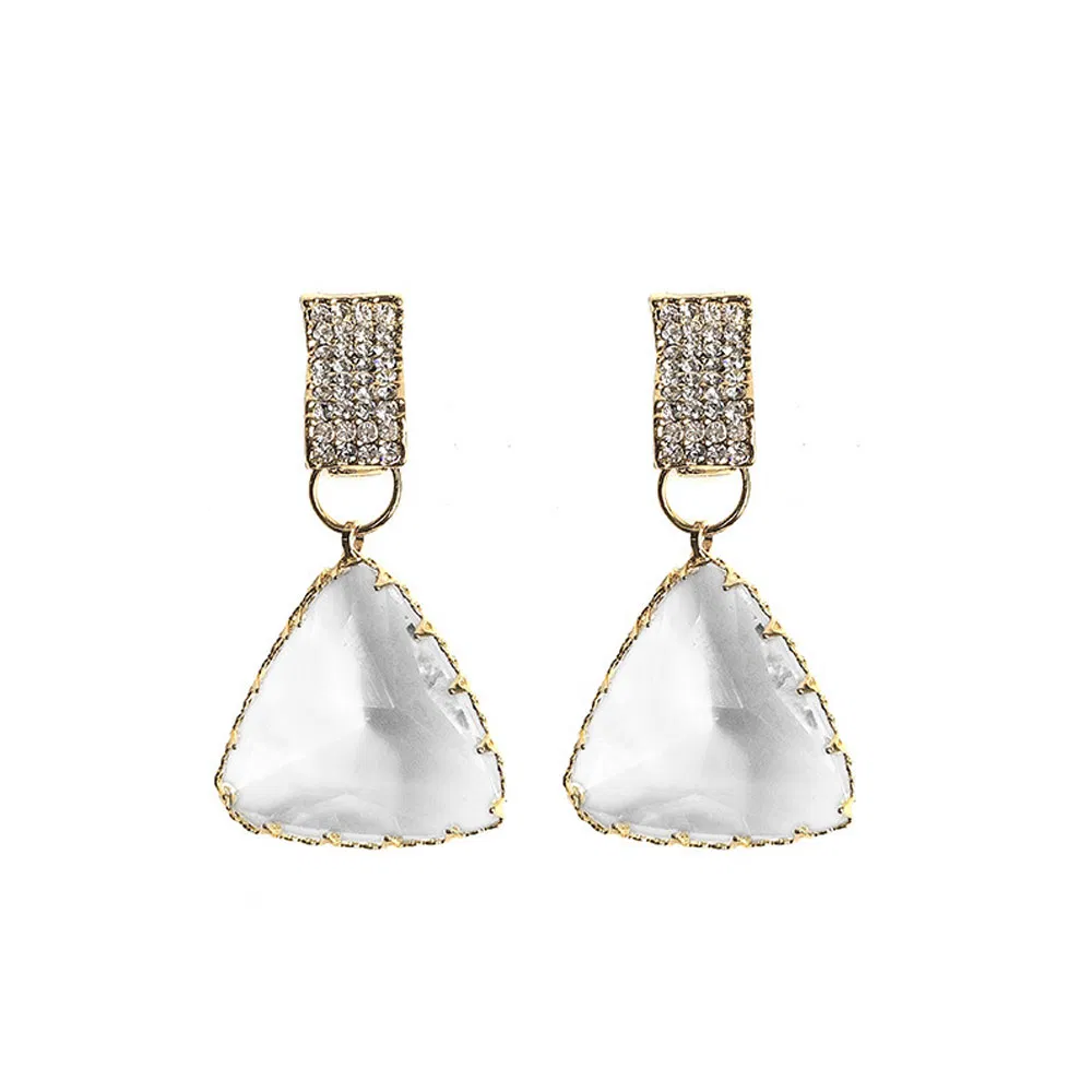 Diamante 925 Sterling Silver Geometric Triangle Crystal Stud Earrings Clear Crystal Waterdrop Stud Earrings for Girls