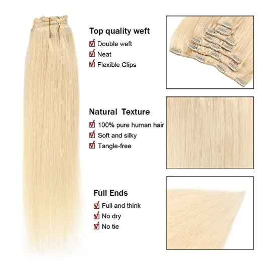Double Weft Clip in Hair Extension 7PCS for Full Head (AV-CHL07-18-613)