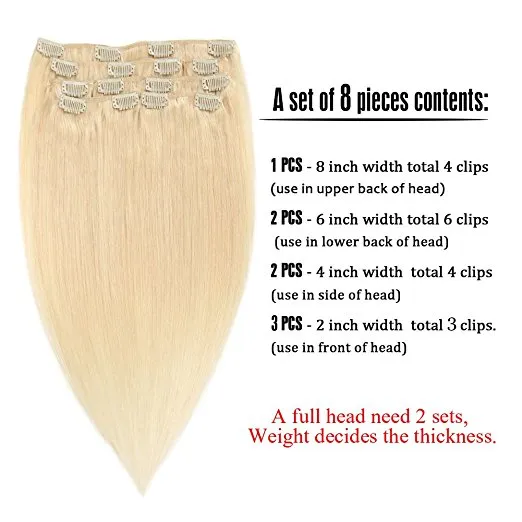 Double Weft Clip in Hair Extension 7PCS for Full Head (AV-CHL07-18-613)