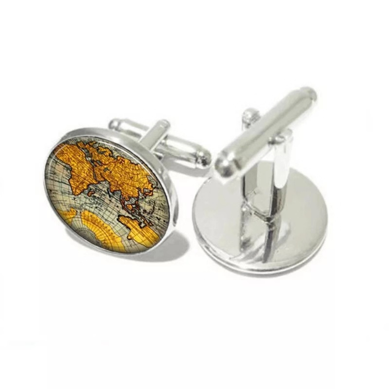 Earth Map Custom Flat Circle Cufflink for Business Man