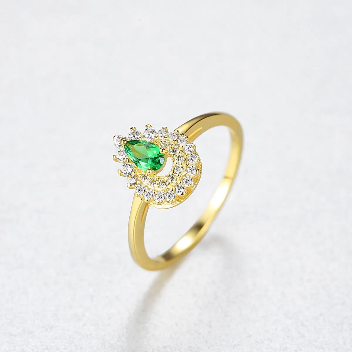 Elegant Women Excellent Cut White CZ Emerald Smooth Drop Silver Ring