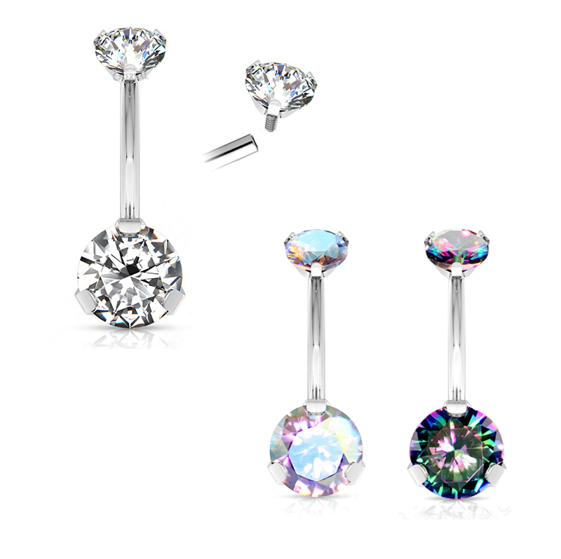 Eternal Metal ASTM F136 Titanium Internally Threaded Top Round Prong Set CZ Belly Button Ring Body Jewelry