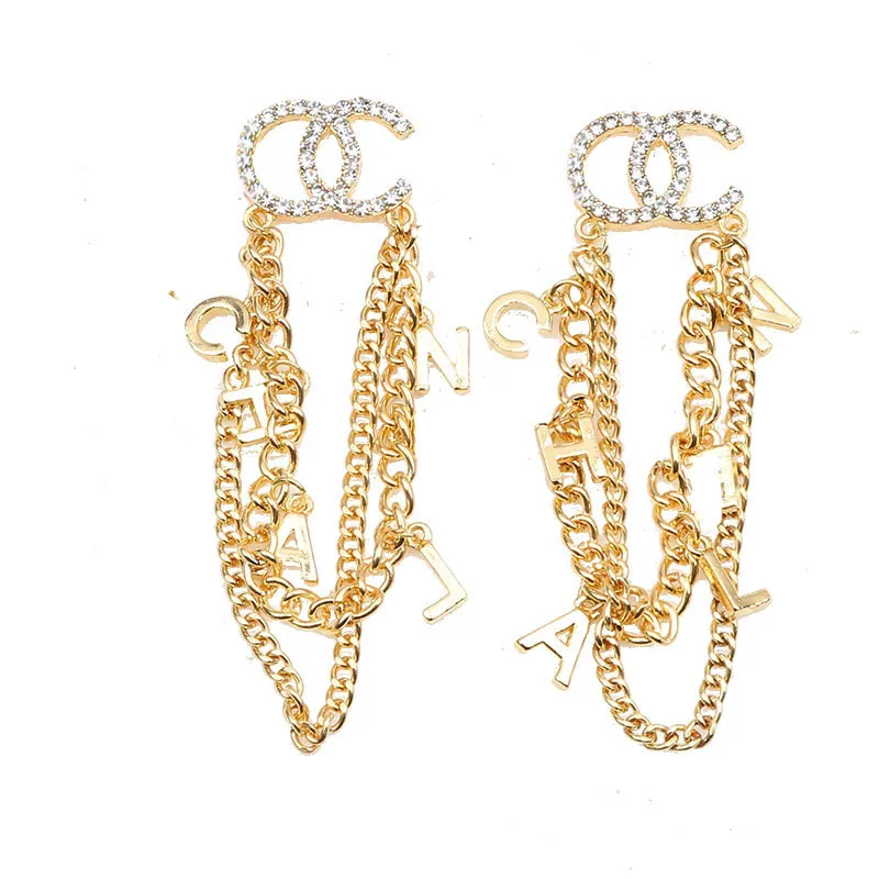 European and American Stars with Gold Chain Tassel Earrings for Women