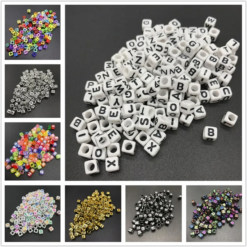 Factory Wholesale Mixed Alphabet Letters Beads Cube Square Loose Beads Kids DIY Acrylic Bead