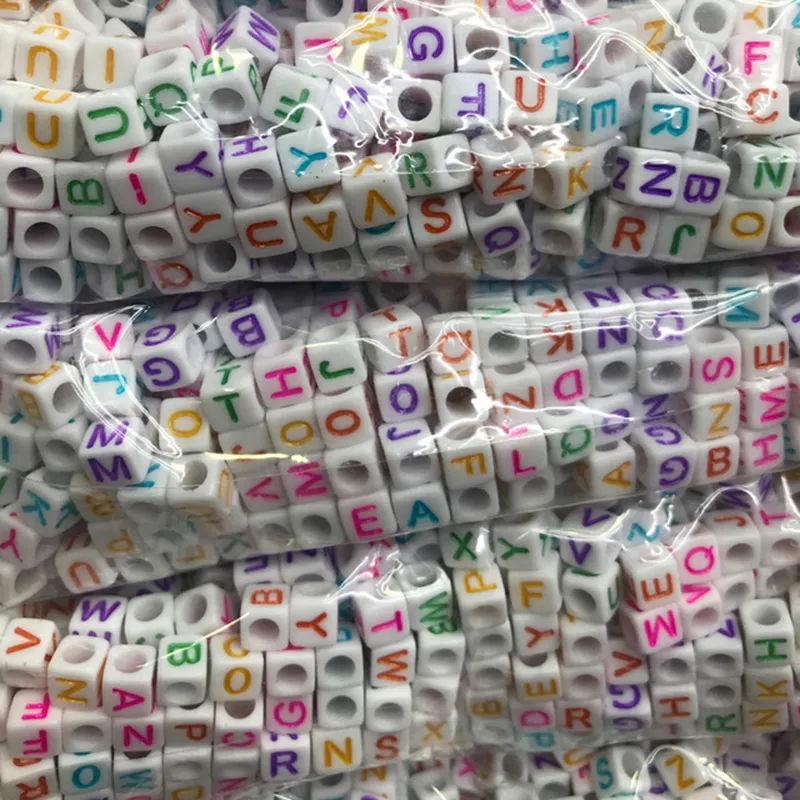 Factory Wholesale Mixed Alphabet Letters Beads Cube Square Loose Beads Kids DIY Acrylic Bead