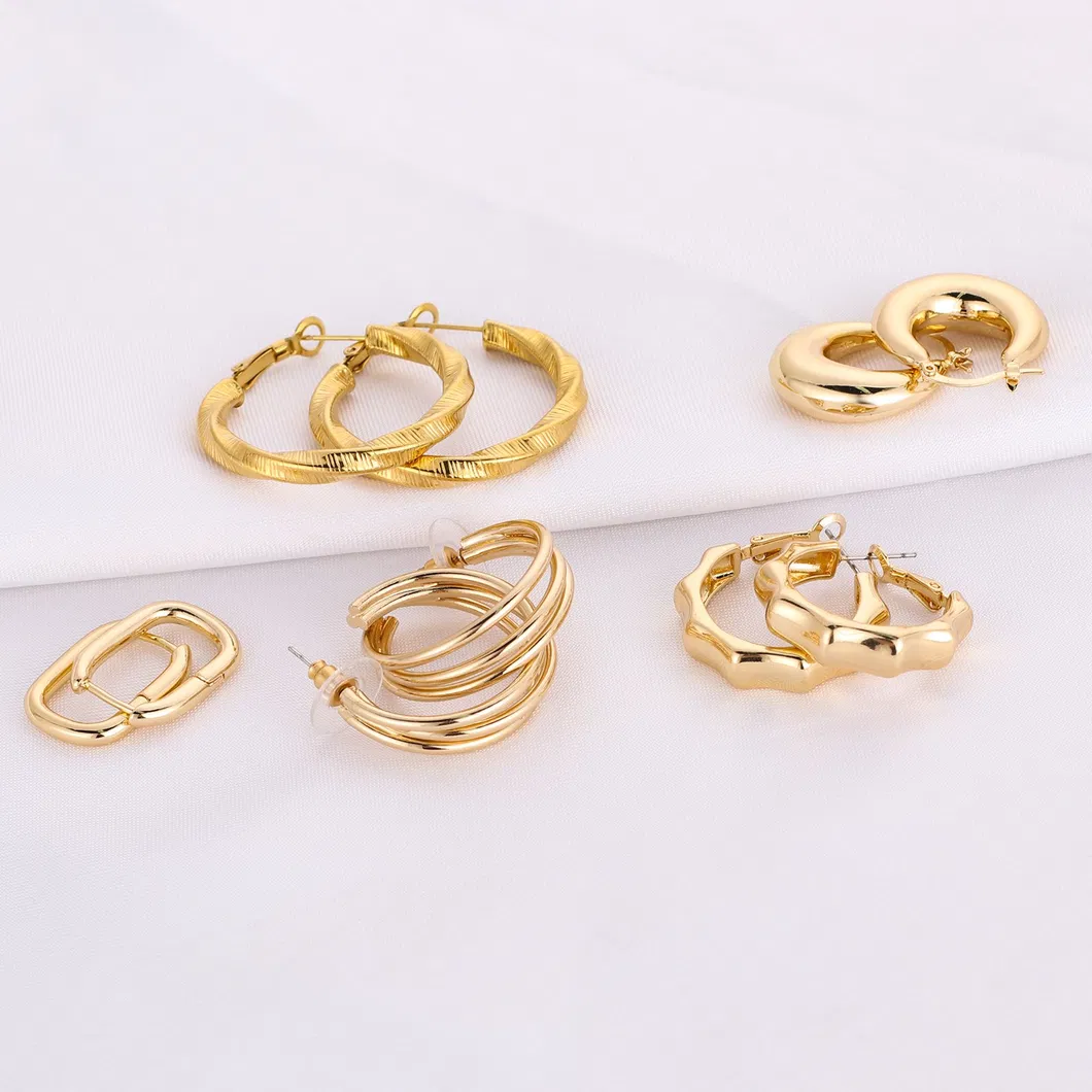 Fashion Custom Gold Twisted Stainless Steel Stud Huggie Gold Statement Hoop Earrings Women