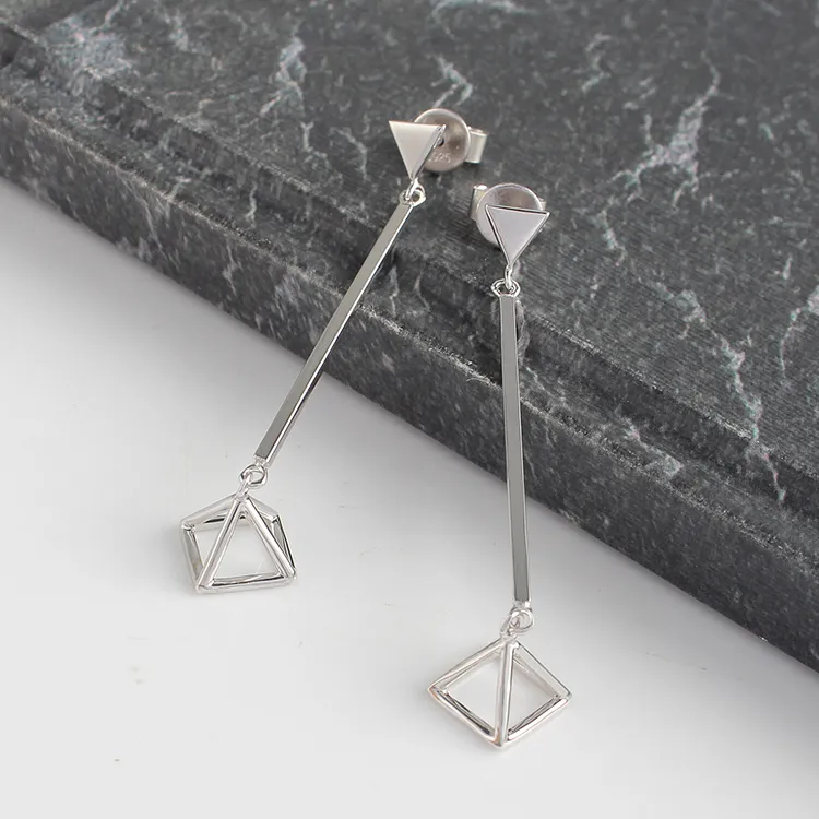 Fashion Jewelry 925 Silver Triangle Simple Design Diamond Earrings Jewellery Earrings
