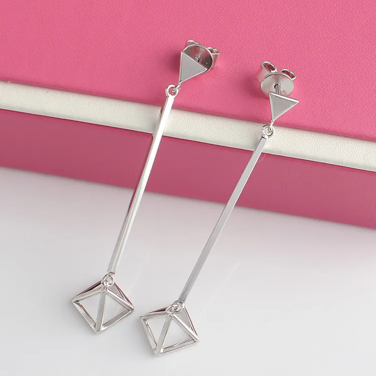 Fashion Jewelry 925 Silver Triangle Simple Design Diamond Earrings Jewellery Earrings
