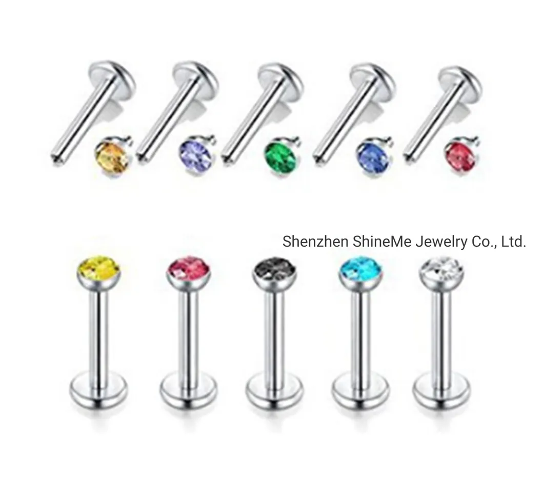 Fashion Jewelry Body Piercing High Quality G23 Titanium Opal Lip Stud Crystal Diamond Ear Studs Belly Piercings Tp2908