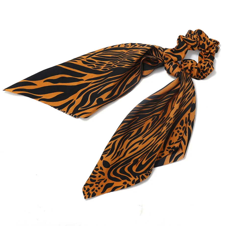 Fashion Jewelry Hair Accessories Bobbles Bowknot Leopard Satin Scarf Hair Scrunchies