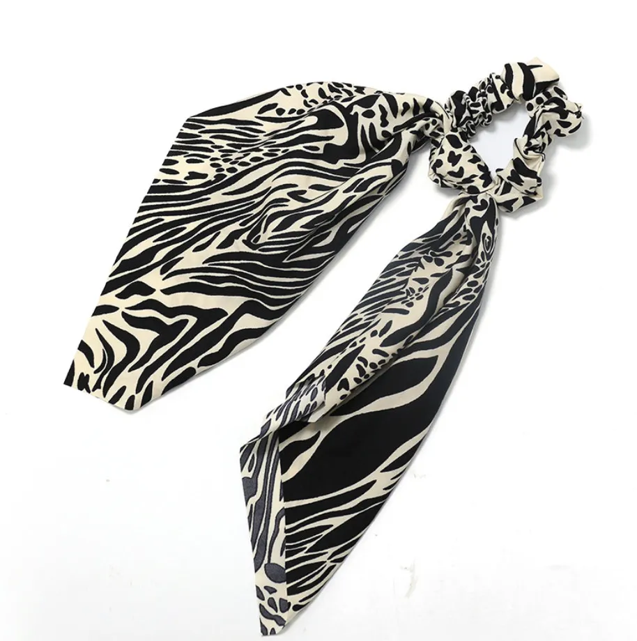 Fashion Jewelry Hair Accessories Bobbles Bowknot Leopard Satin Scarf Hair Scrunchies