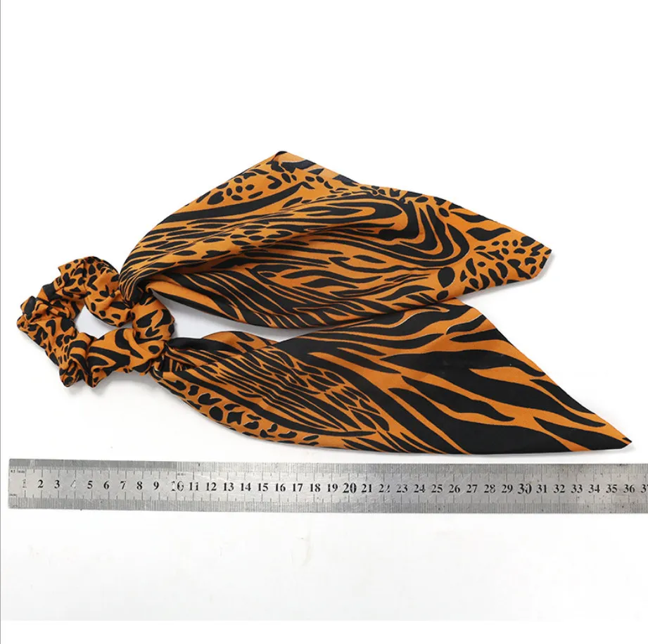 Fashion Jewelry Hair Accessories Bobbles Bowknot Leopard Satin Scarf Hair Scrunchies