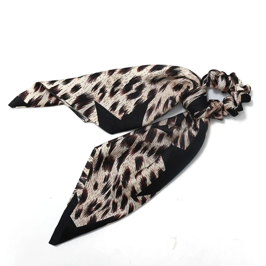 Fashion Jewelry Hair Accessories Bobbles Bowknot Leopard Satin Scarf Hair Scrunchies