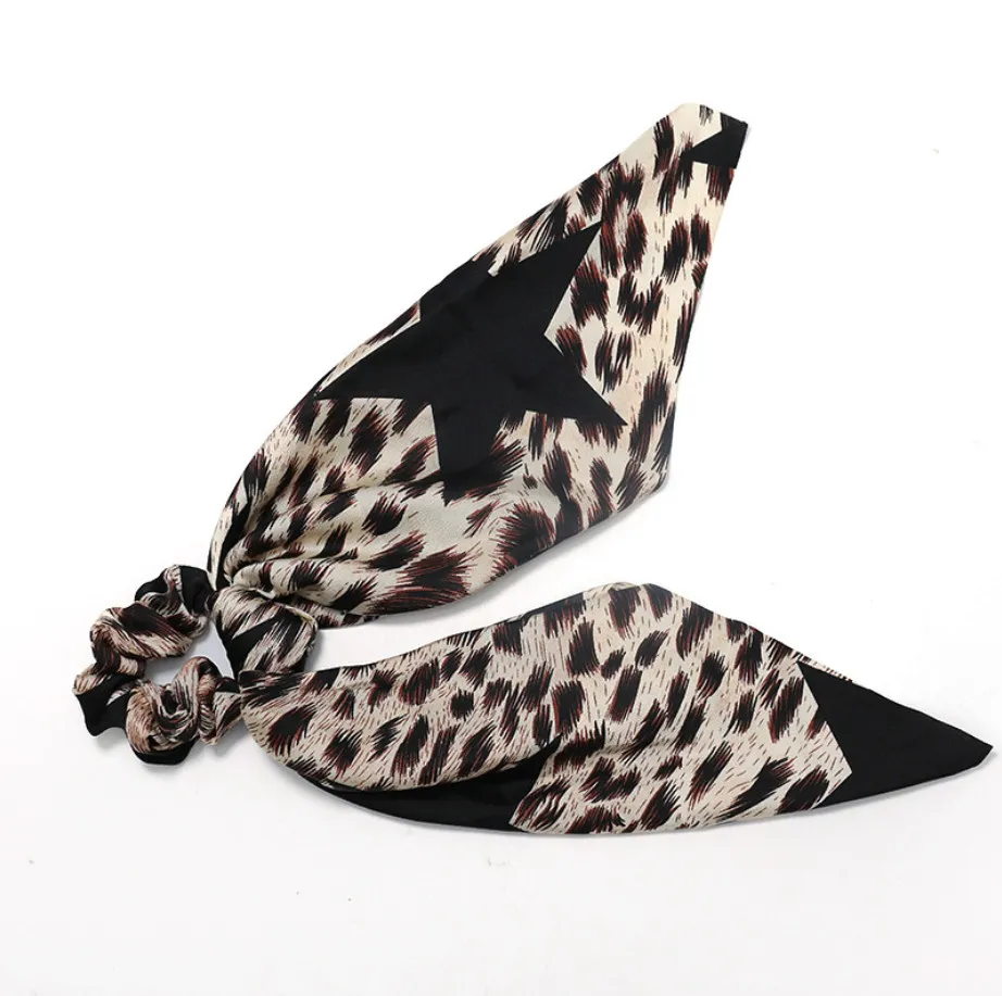 Fashion Jewelry Hair Accessories Bobbles Bowknot Leopard Satin Scarf Hair Scrunchies
