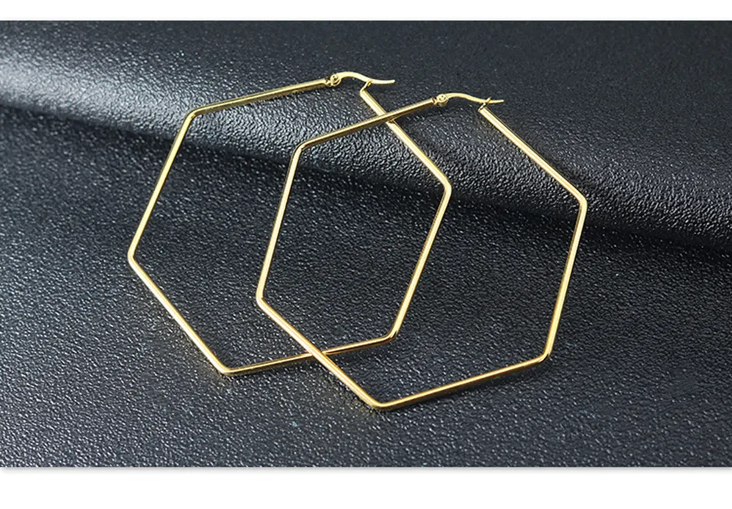 Fashion Jewelry Simple Titanium Steel Geometric Earrings Stainless Steel Exaggerated Hexagonal Big Earrings Er0315D
