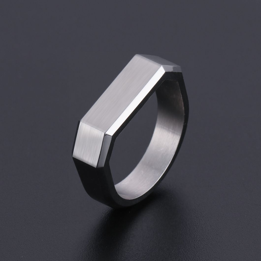 Fashion Mens Simple Minimalist Geometric Faceted Stainless Steel Ring