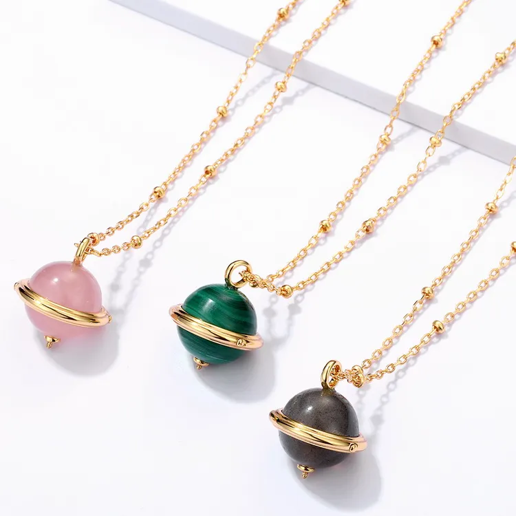 Fashion Sterling Silver Gemstone Pendant Women Labradorite Planet Pendant