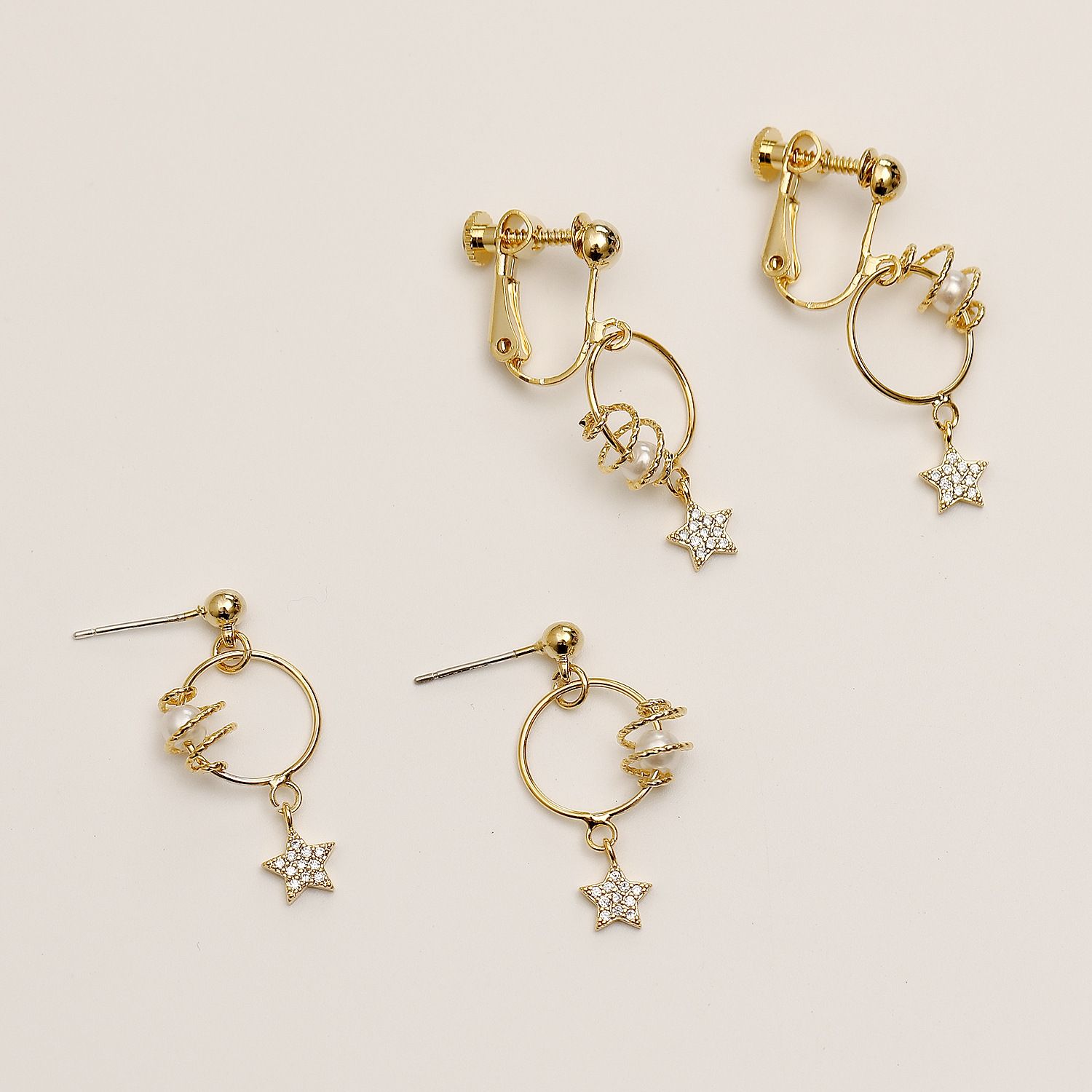 Fashion Three-Dimensional Around The Pearl Pentagram Earrings Jewelry