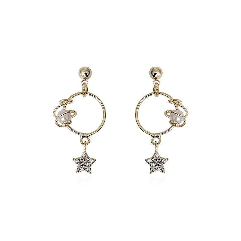 Fashion Three-Dimensional Around The Pearl Pentagram Earrings Jewelry
