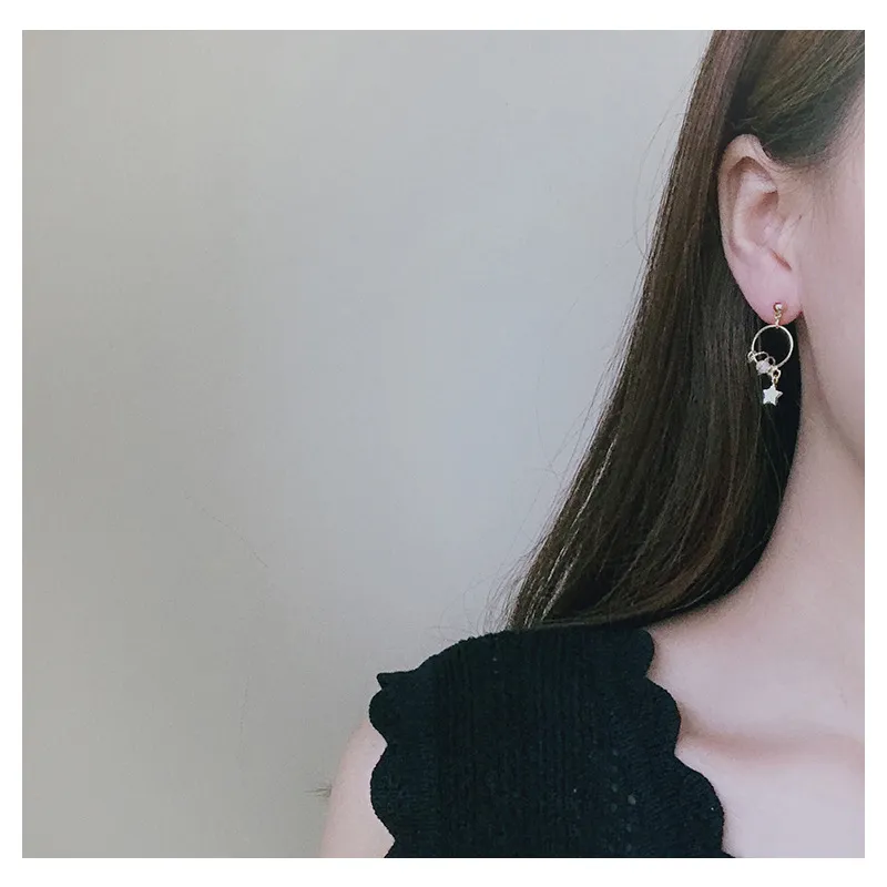 Fashion Three-Dimensional Around The Pearl Pentagram Earrings Jewelry