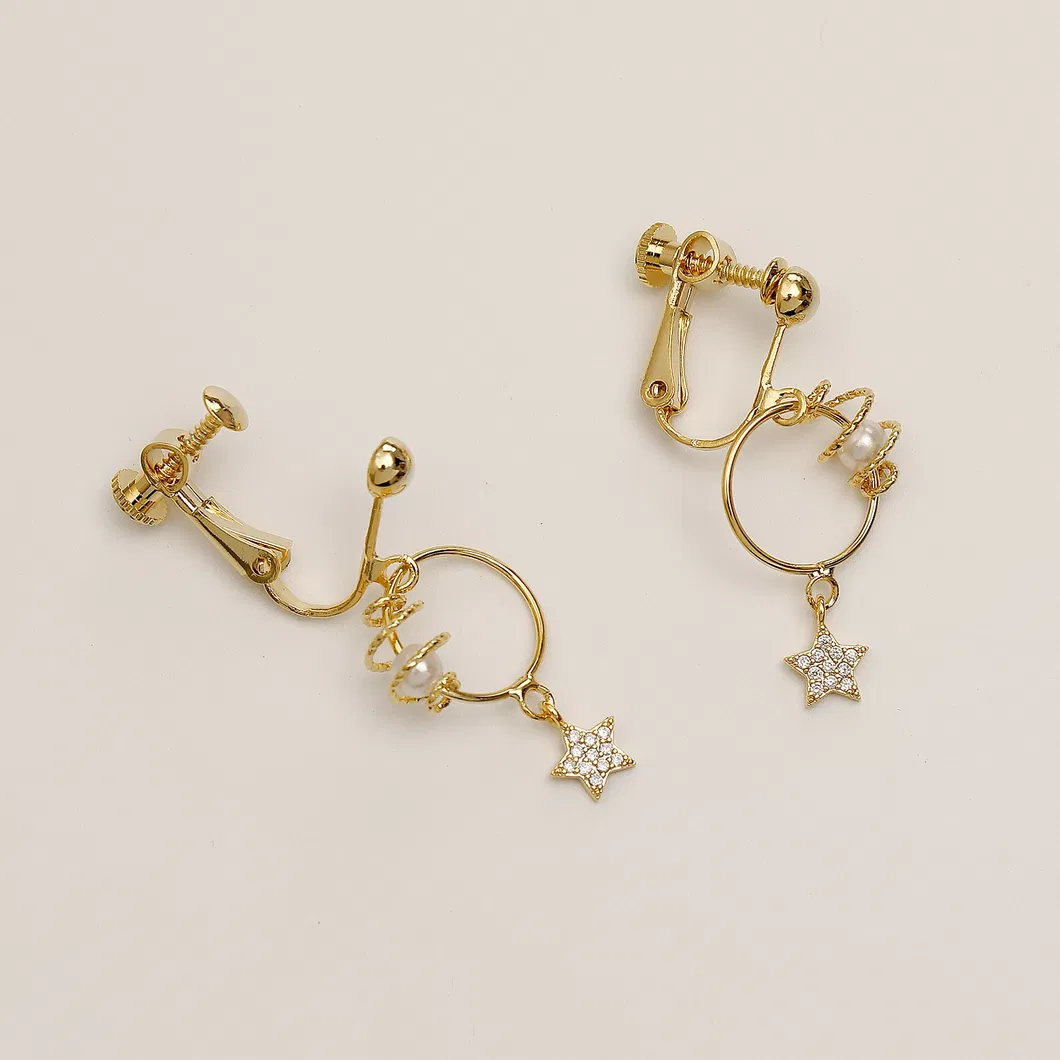 Fashion Three-Dimensional Around The Pearl Pentagram Earrings Jewelry