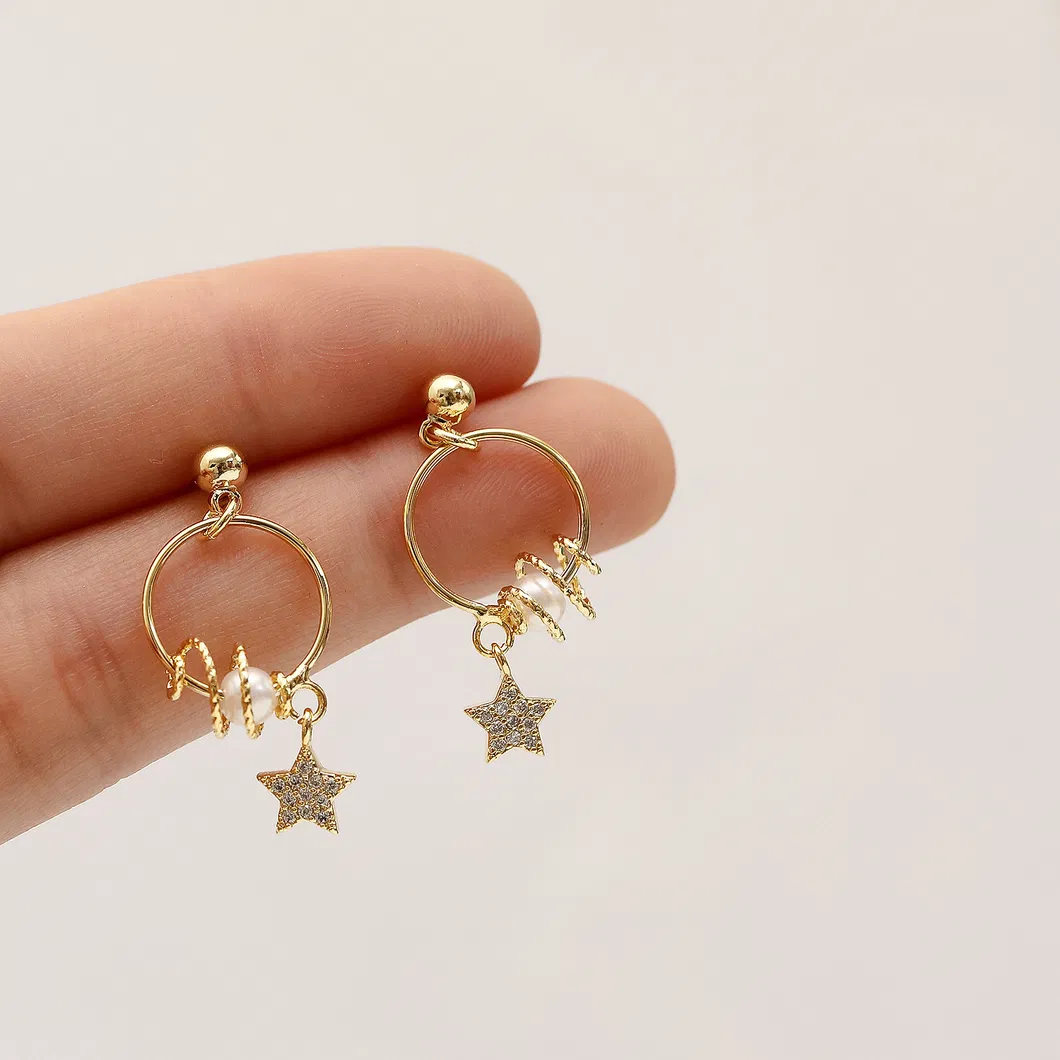 Fashion Three-Dimensional Around The Pearl Pentagram Earrings Jewelry