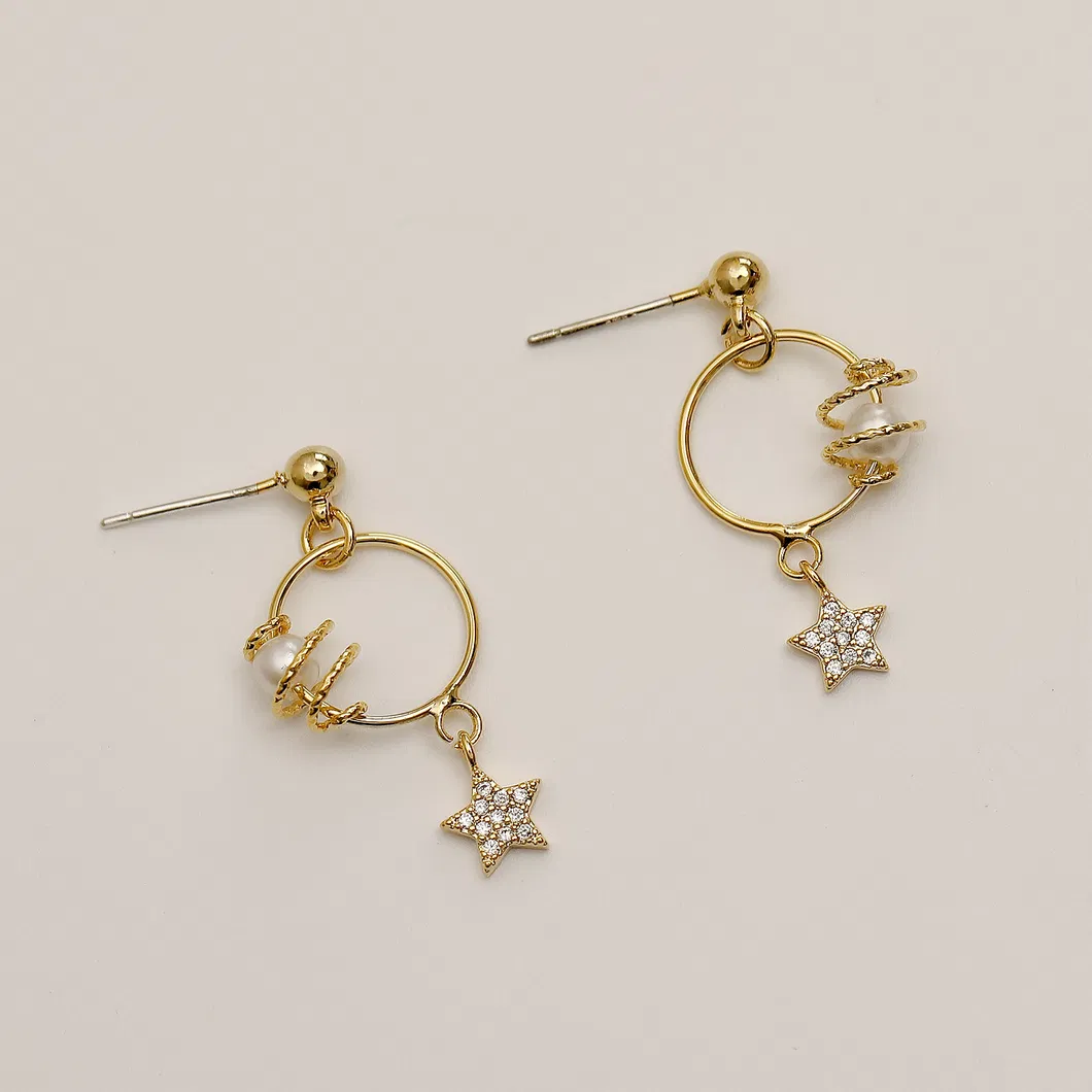 Fashion Three-Dimensional Around The Pearl Pentagram Earrings Jewelry