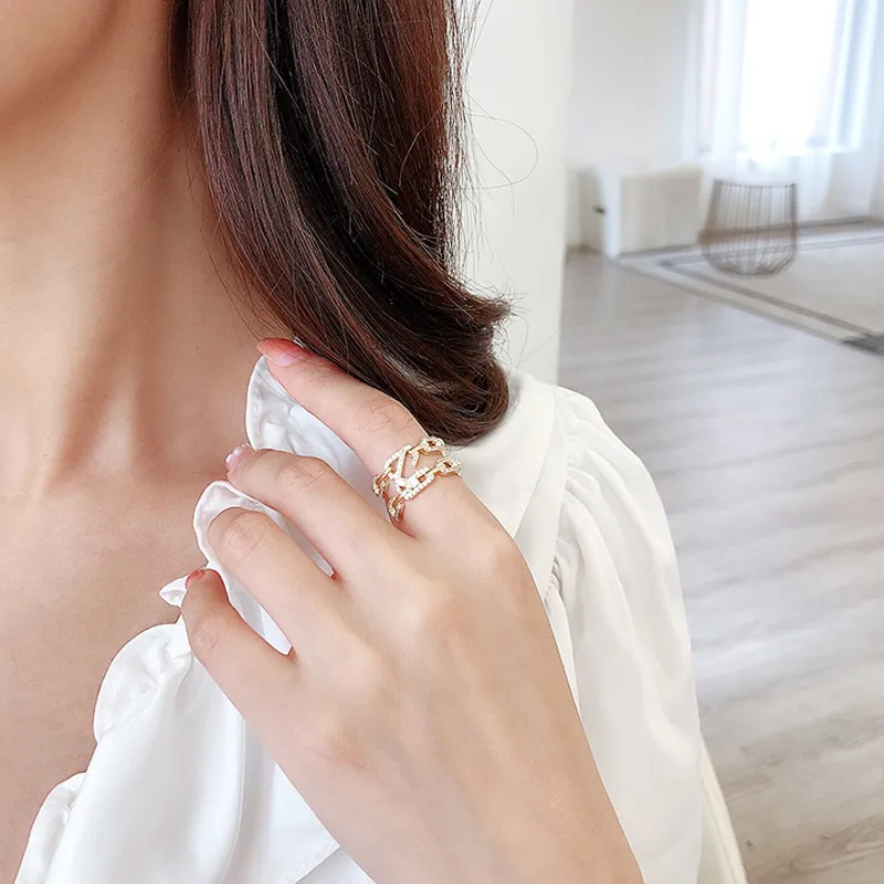 Fashion Wholesale Gold Plated Paved Diamond Ring, 18K Gold Ring Woman Jewelry