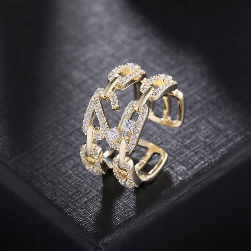 Fashion Wholesale Gold Plated Paved Diamond Ring, 18K Gold Ring Woman Jewelry