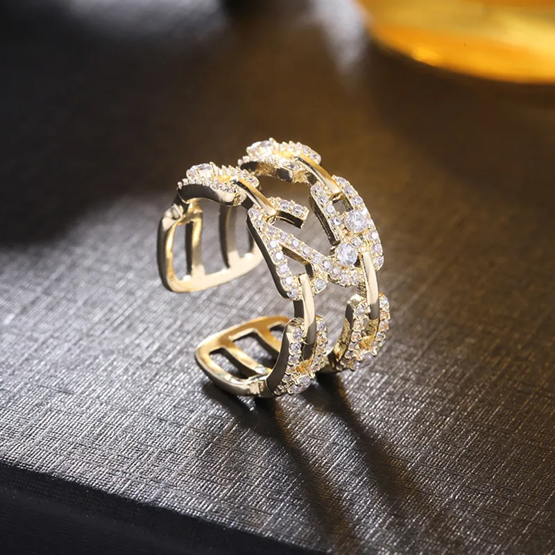 Fashion Wholesale Gold Plated Paved Diamond Ring, 18K Gold Ring Woman Jewelry