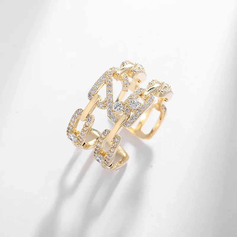 Fashion Wholesale Gold Plated Paved Diamond Ring, 18K Gold Ring Woman Jewelry