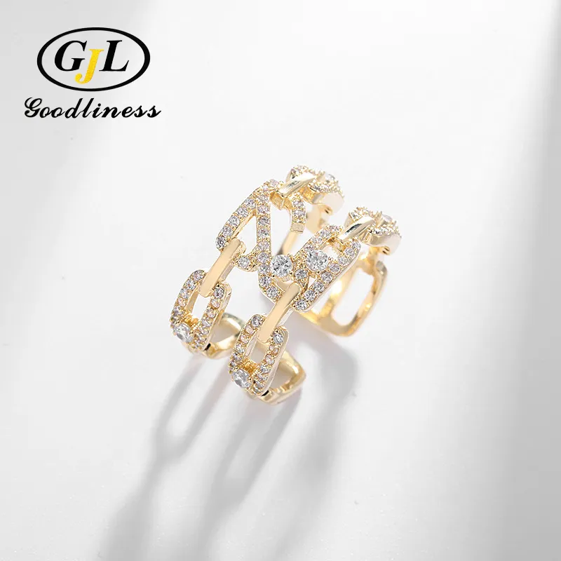 Fashion Wholesale Gold Plated Paved Diamond Ring, 18K Gold Ring Woman Jewelry