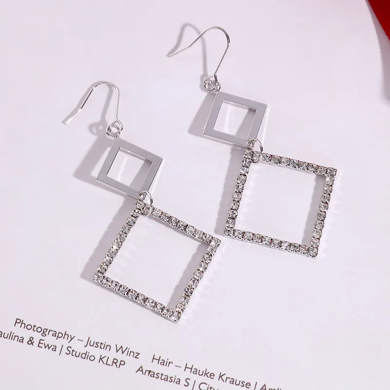 Fashion Women Pentagram Hollow out Zircon Stud Earrings