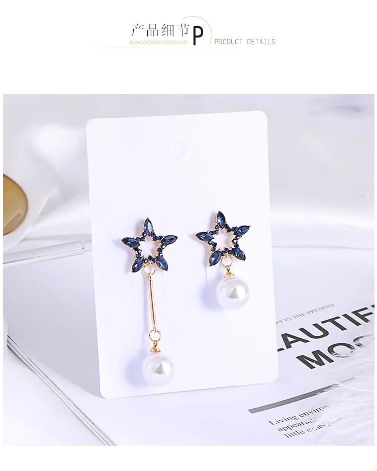 Fashion Women S 925 Silver Plated Pentagram Asymmetry Pearl Stud Earrings