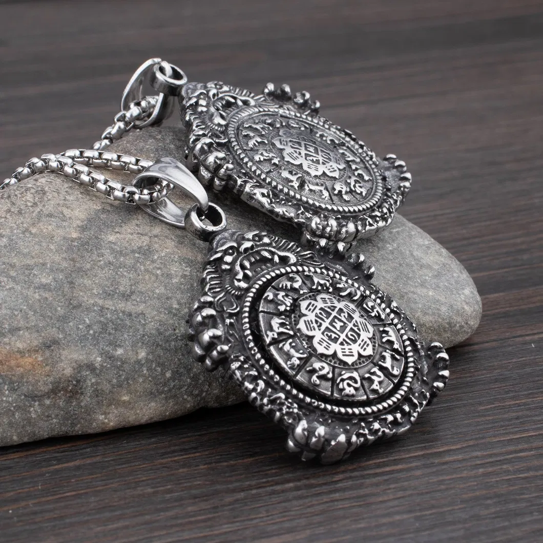 Gold-Plated Stainless Steel Round Brand Zodiac Pendant Necklace