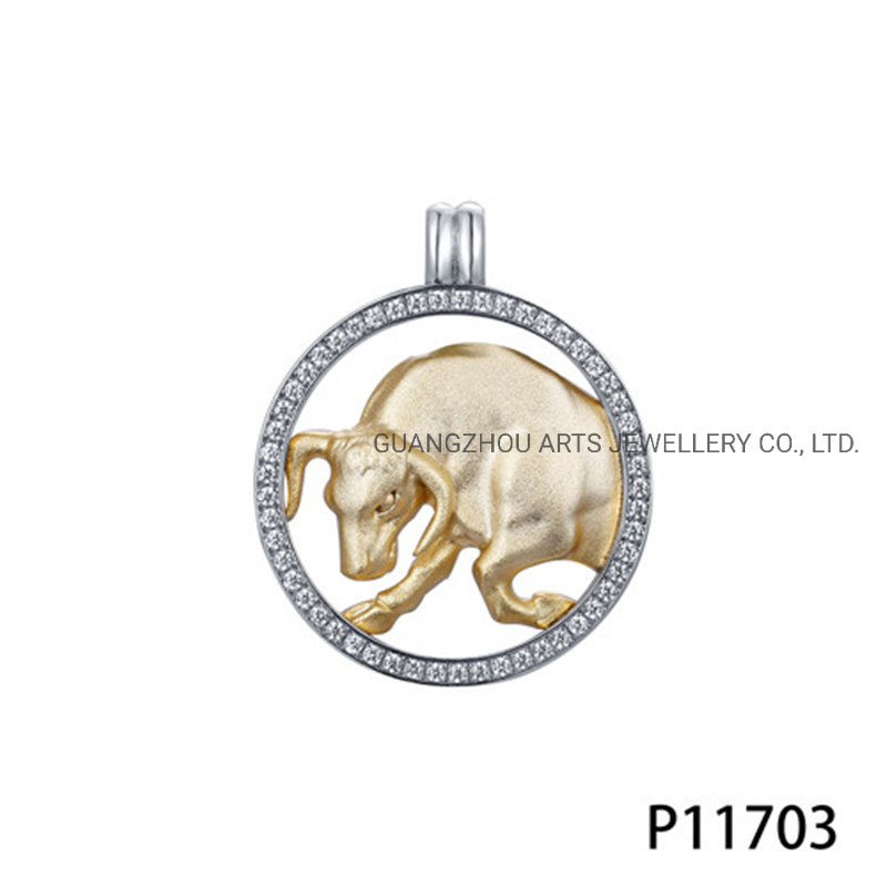 Gold Plating Horoscope Symbols in The Round Silver Pendant