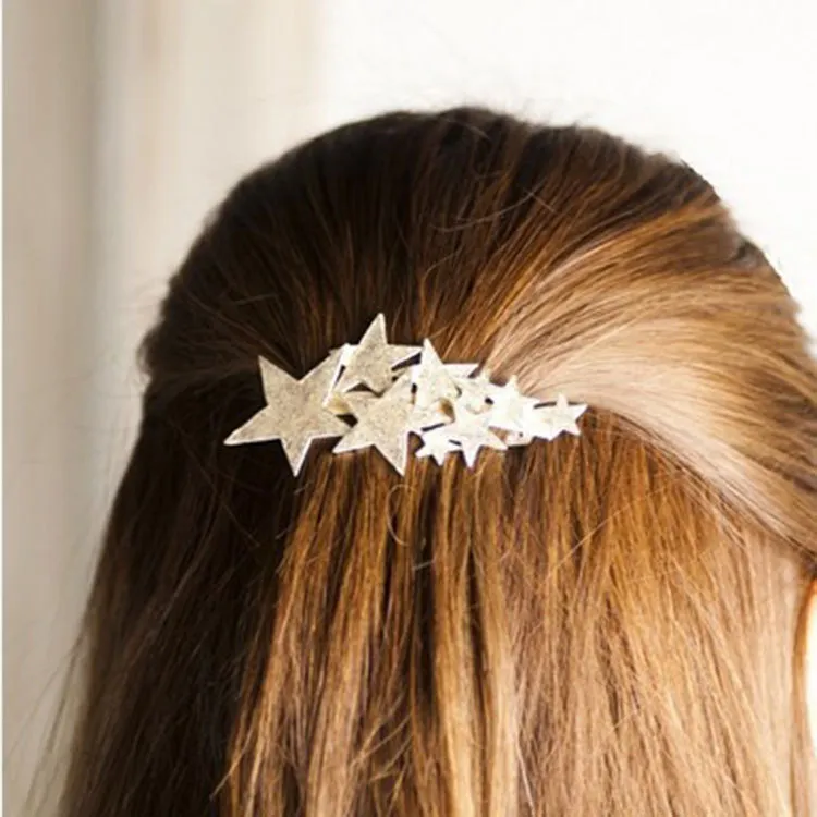 Gold Silver Star Hair Clip Women Barrette Hairpin Bobby Pin Jewelry Accessory Cn