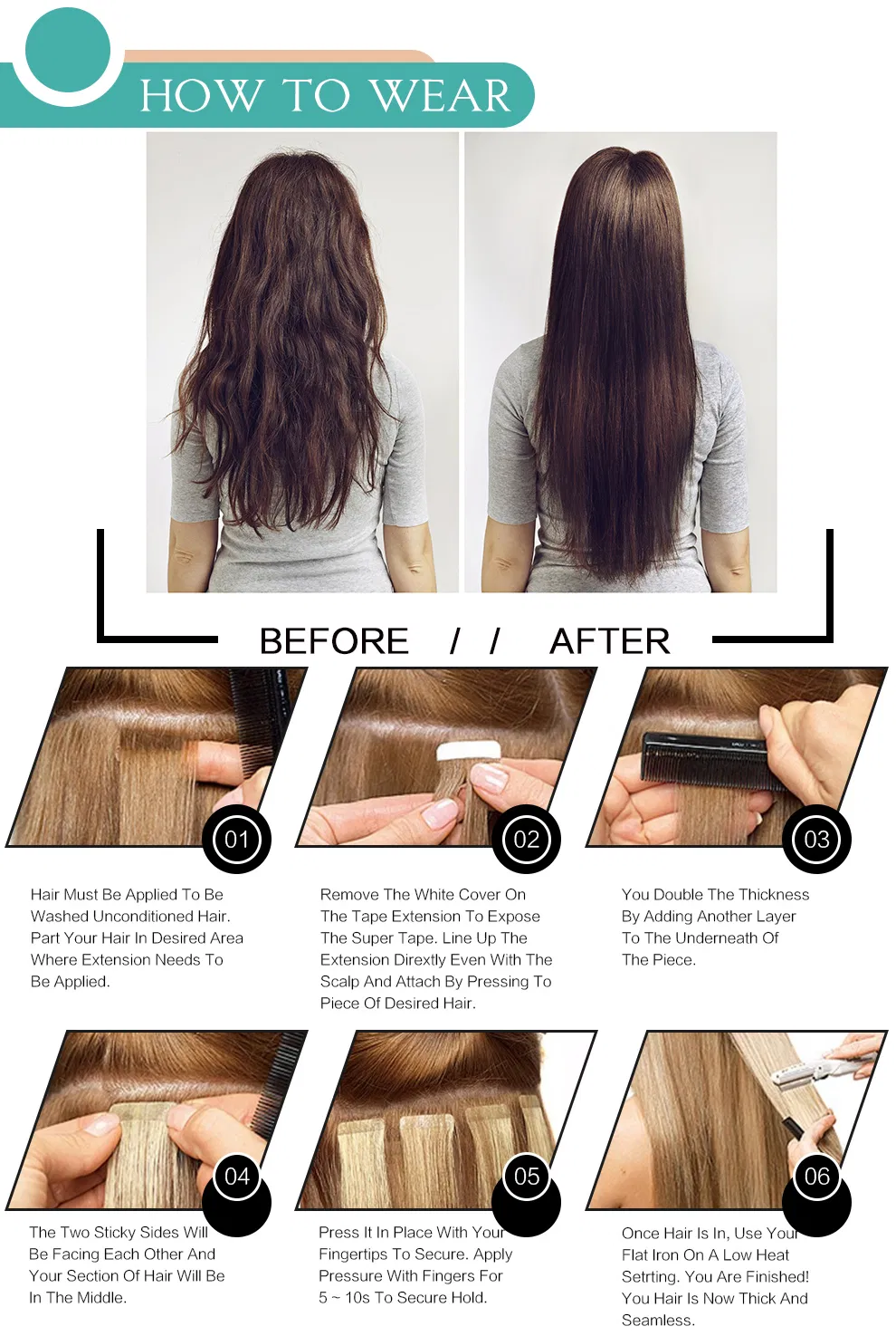 Hair for Woman Tape in Human Hair Extensions Straight Remy on Adhesive Invisible PU Weft Extensions Balayage Color #6 to 613b