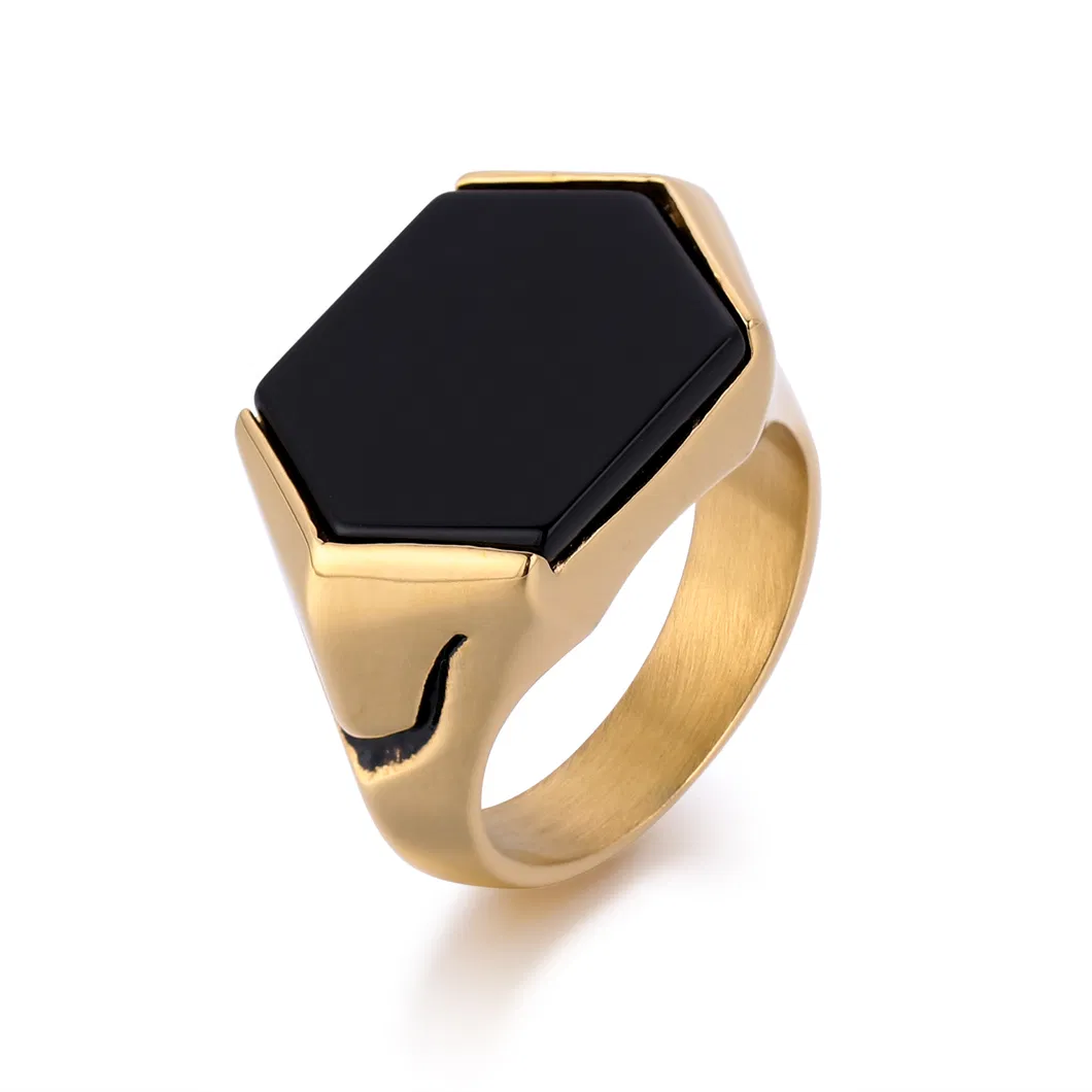 Hexagon Stainless Steel Natural Stone Lapis Lazuli Black Onyx Signet Ring