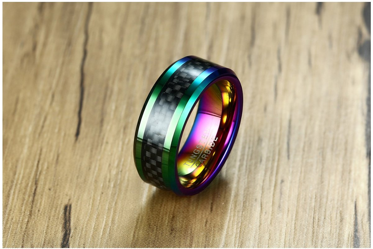 High Quality Handsome Men's Tungsten Steel Ring Carbon Fiber Blue Fashion Men's Ring