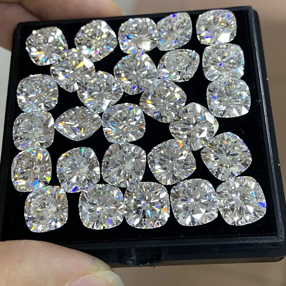 Hq Gems Gra Certificate D Vvs1 10X10mm Cushion Cut Pass Diamond Test 4 Carat Diamond Moissanite Stone for 18K White Gold Ring Making