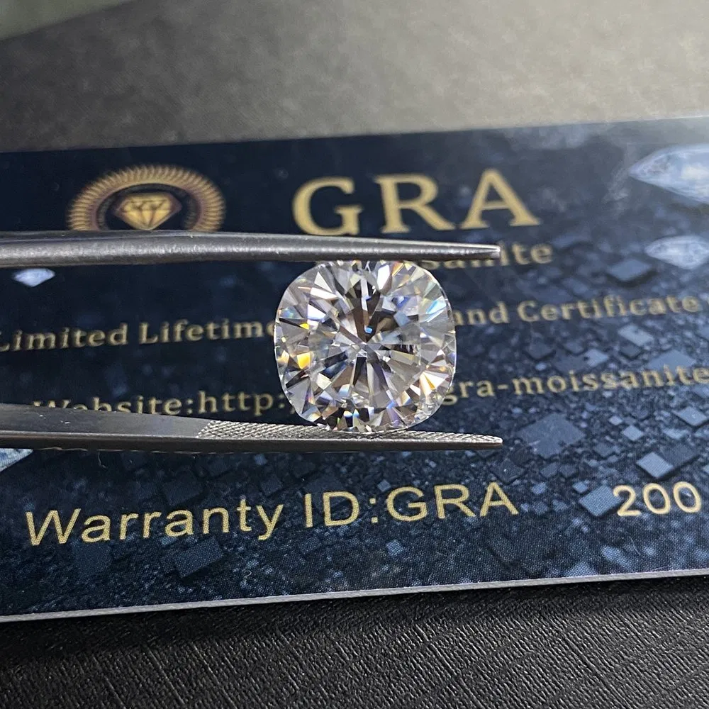 Hq Gems Gra Certificate D Vvs1 10X10mm Cushion Cut Pass Diamond Test 4 Carat Diamond Moissanite Stone for 18K White Gold Ring Making
