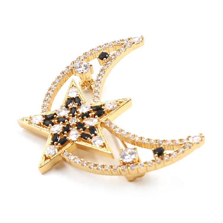 Star Moon Diamond Brooch
