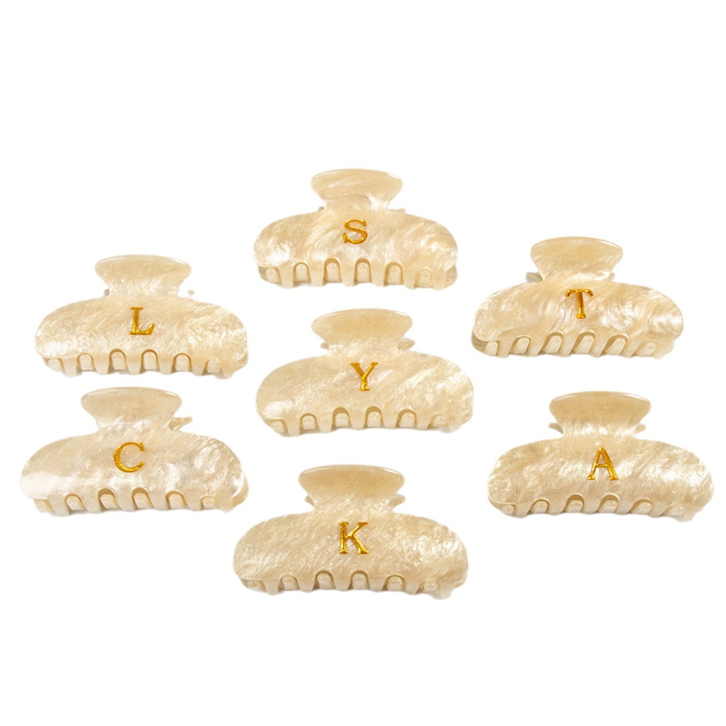 Trendy 8cm Gold Letter Acrylic Hair Claw Clips For Women