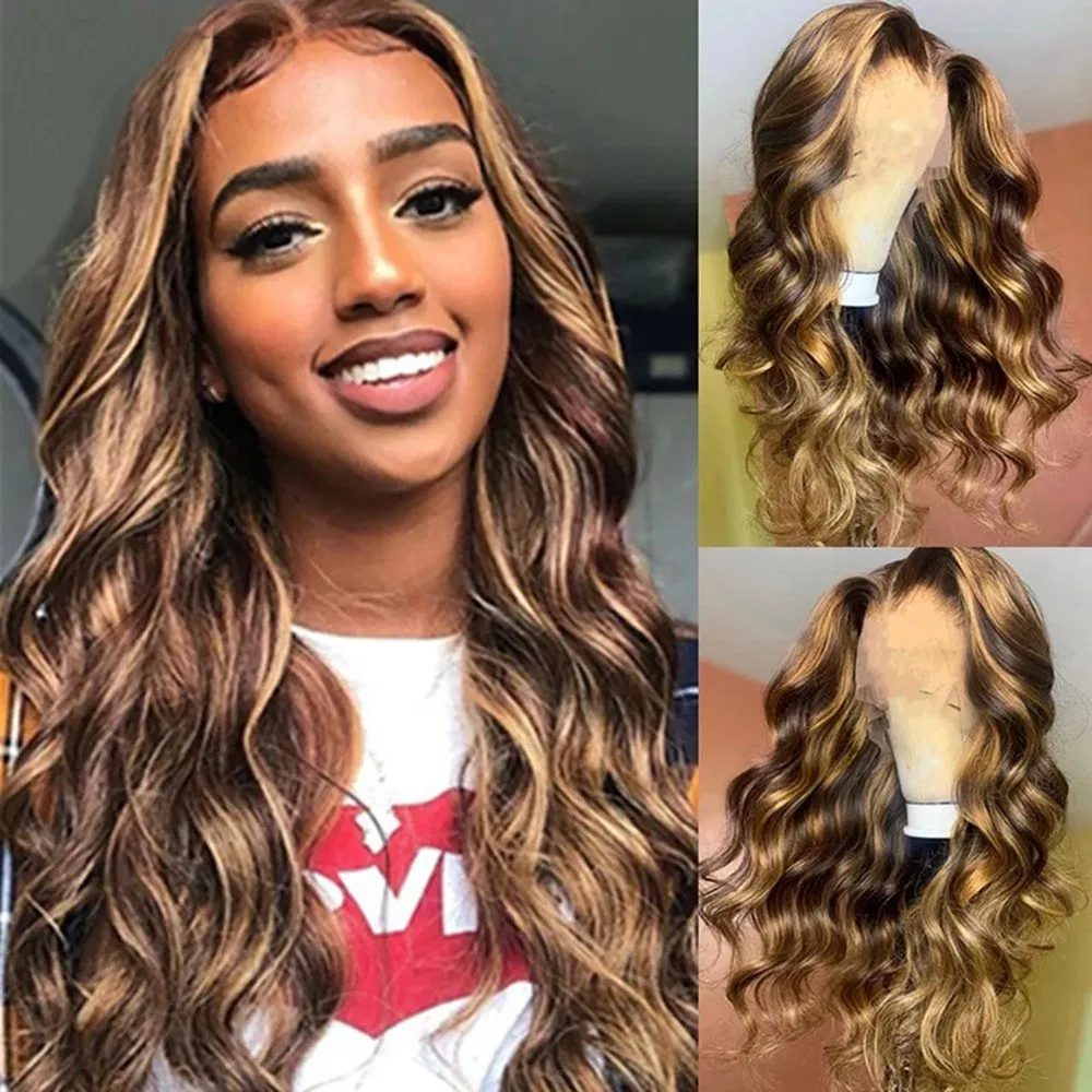 Kbeth 13*6 Transparent Honey Brown Highlight Human Hair Wig Loose Wave Lace Frontal Wigs for Black Women Lace Wig Human Hair Wholesale