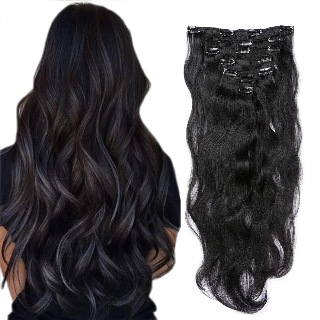 Kbeth Body Wave Human Hair Extensions Clip Ins for Black Woman Fashion 100% Virgin Human Hair #1 Jet Black Hair Clip in Wavy Hair Extension Good Quality