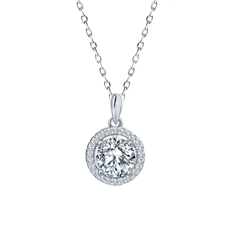 Korean Fashion Jewellery Women′ S S925 Sterling Silver Moissanite Round Zircon Full Rhinestone Clavicle Chain Necklace