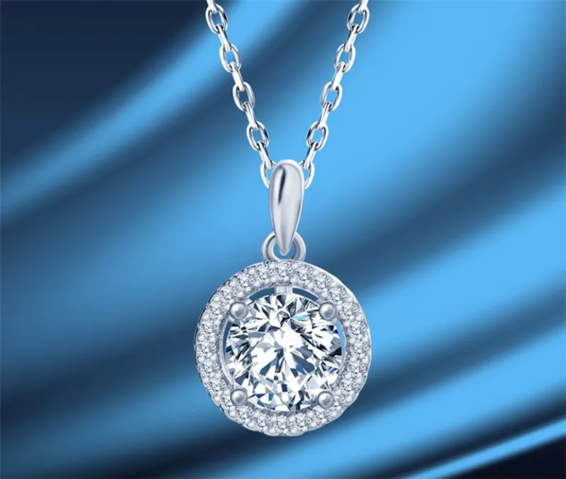 Korean Fashion Jewellery Women′ S S925 Sterling Silver Moissanite Round Zircon Full Rhinestone Clavicle Chain Necklace